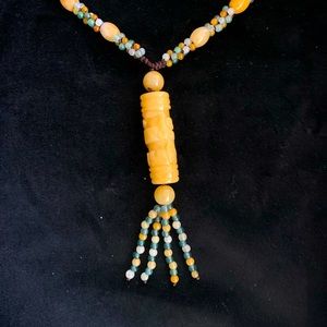 Yellow Jade Necklace Dragon Pendant Carved Crystal Bead Stone Gemstone Nephrite